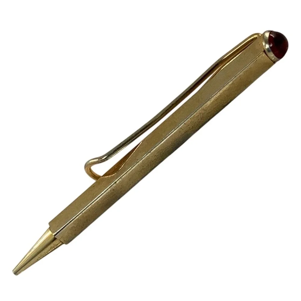 Vintage‎ Hexagonal Tie Clip Mechanical Pencil Gold Tone Red Jewel 2.75in